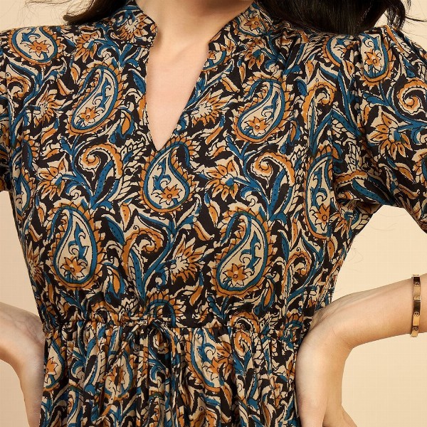 Azira Ethnic Motifs Printed Cotton Empire Midi Dress