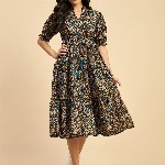 Azira Ethnic Motifs Printed Cotton Empire Midi Dress