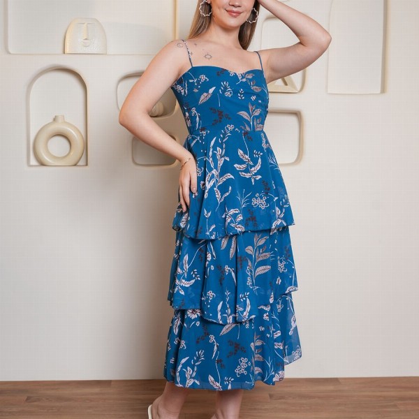 PURVAJA Women Floral Printed Layered Georgette Fit & Flare Midi Dress