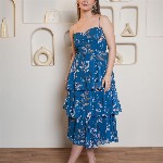 PURVAJA Women Floral Printed Layered Georgette Fit & Flare Midi Dress