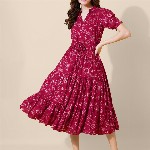 FLOWERVELLY Women Puff Sleeves Fit & Flare Midi Dress