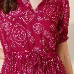 FLOWERVELLY Women Puff Sleeves Fit & Flare Midi Dress