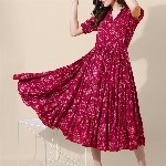 FLOWERVELLY Women Puff Sleeves Fit & Flare Midi Dress