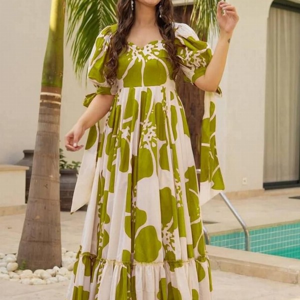 CORSICA Tropical Print Puff Sleeve Maxi Dress