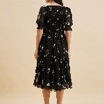 Azira Floral Print Square Neck Puff Sleeve Georgette Fit & Flare Midi Tiered Dress