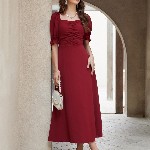 Sugathari Women Puff Sleeve A-Line Midi Dress