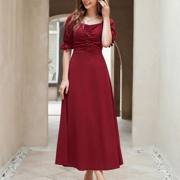 Sugathari Women Puff Sleeve A-Line Midi Dress