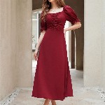Sugathari Women Puff Sleeve A-Line Midi Dress