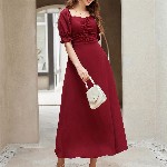 Sugathari Women Puff Sleeve A-Line Midi Dress