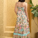 Pink Paprika by SASSAFRAS Floral Print Tie-Up Neck Fit & Flare Maxi Dress