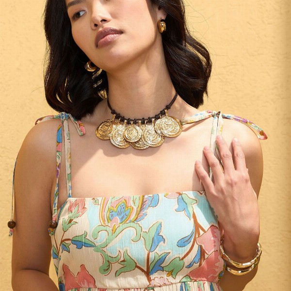 Pink Paprika by SASSAFRAS Floral Print Tie-Up Neck Fit & Flare Maxi Dress