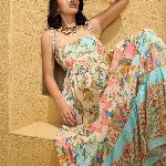 Pink Paprika by SASSAFRAS Floral Print Tie-Up Neck Fit & Flare Maxi Dress