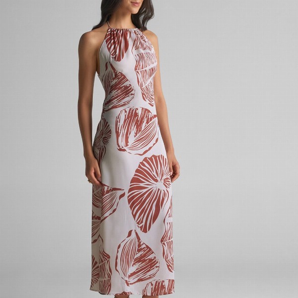 GABLOR Print Halter Neck Satin Maxi Midi Dress