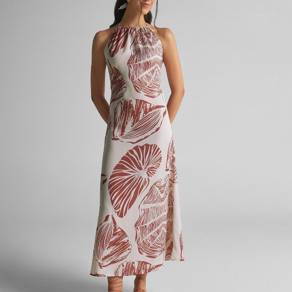 GABLOR Print Halter Neck Satin Maxi Midi Dress