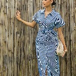 Pink Paprika by SASSAFRAS Women Striped Printed Shirt Collar A-Line Midi Dress