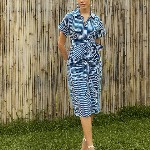 Pink Paprika by SASSAFRAS Women Striped Printed Shirt Collar A-Line Midi Dress