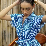 Pink Paprika by SASSAFRAS Women Striped Printed Shirt Collar A-Line Midi Dress