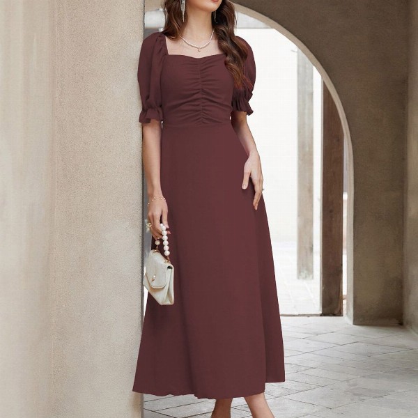 Sugathari Solid Puff Sleeve A-Line Midi Dress
