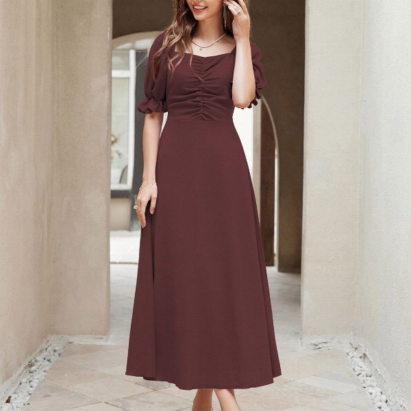 Sugathari Solid Puff Sleeve A-Line Midi Dress