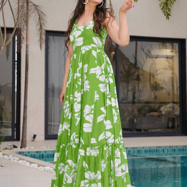 CORSICA Women Tropical Print Gathered or Pleated Tiered Maxi Dress