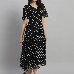 Curvydrobe Polka Dot Flared Sleeve A-Line Midi Dress
