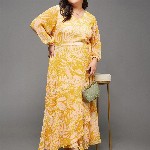 Miss Chase A+ Plus Size Floral Printed V-Neck Flared Maxi Dress