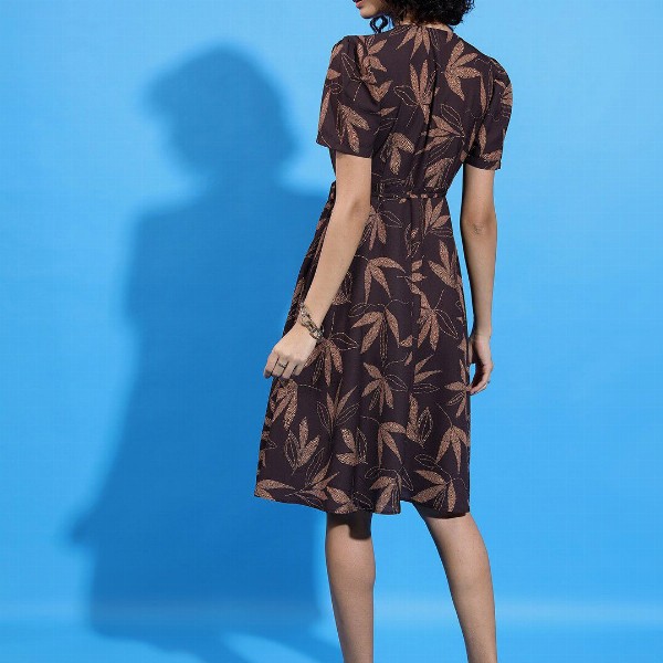 KETCH Printed Fit & Flare V-Neck Wrap Dress