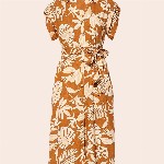 ONLY Women Floral Print Shirt Collar Short Sleeves Shirt Midi Dress