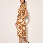 ONLY Women Floral Print Shirt Collar Short Sleeves Shirt Midi Dress