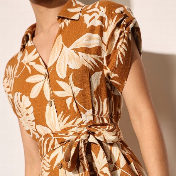 ONLY Women Floral Print Shirt Collar Short Sleeves Shirt Midi Dress