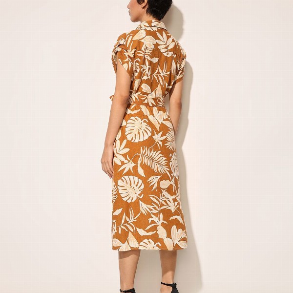 ONLY Women Floral Print Shirt Collar Short Sleeves Shirt Midi Dress