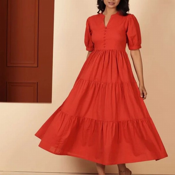 JAHIDA COMFORT WITH STYLE Women Solid Fit & Flare Midi Dress