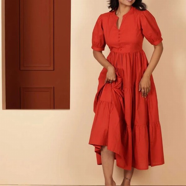 JAHIDA COMFORT WITH STYLE Women Solid Fit & Flare Midi Dress