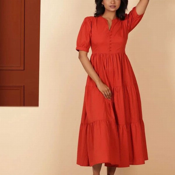 JAHIDA COMFORT WITH STYLE Women Solid Fit & Flare Midi Dress