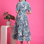 Claura Women Floral Print Mandarin Collar Short Sleeves Fit and Flare Midi Dress