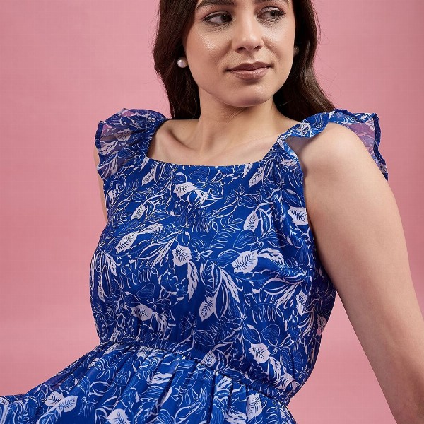 Deewa Floral Print Georgette Fit & Flare Maxi Dress