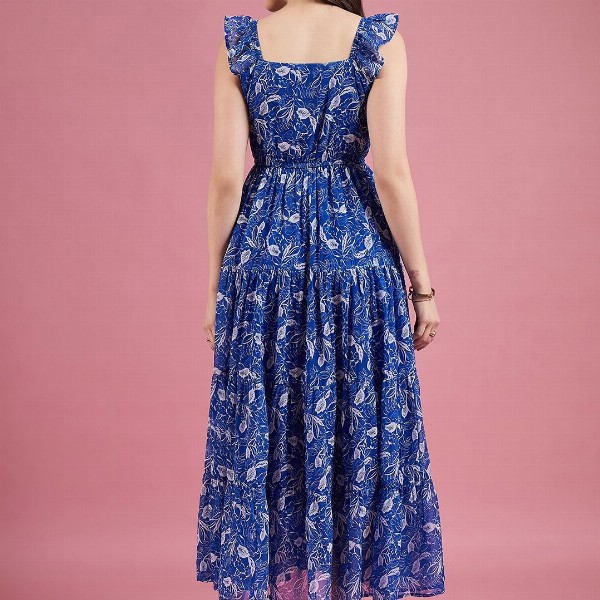 Deewa Floral Print Georgette Fit & Flare Maxi Dress