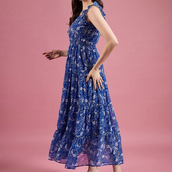 Deewa Floral Print Georgette Fit & Flare Maxi Dress