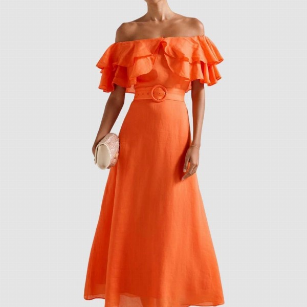 Forever New Women Off-Shoulder Flared Sleeve A-Line Midi Dress