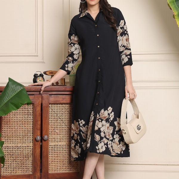 Claura Women Floral Printed A-Line Midi Dress