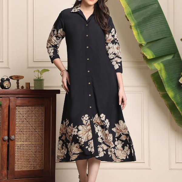 Claura Women Floral Printed A-Line Midi Dress