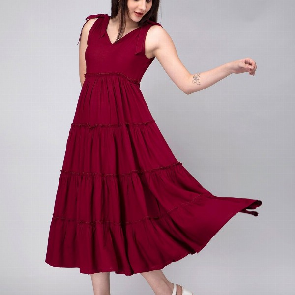 KASYA V-Neck Sleeveless Tiered Maxi Midi Dress