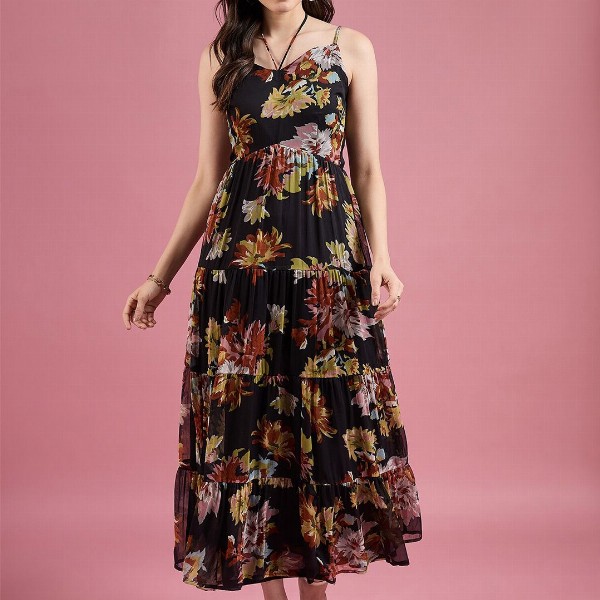DressBerry Floral Print Chiffon Maxi Dress