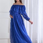 Shades of Sabi Women Off-Shoulder Puff Sleeve Ruffled Maternity Empire Dress