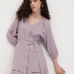 The Roadster Life Co. Pure Cotton Puff Sleeve Belted Tiered Midi Dress