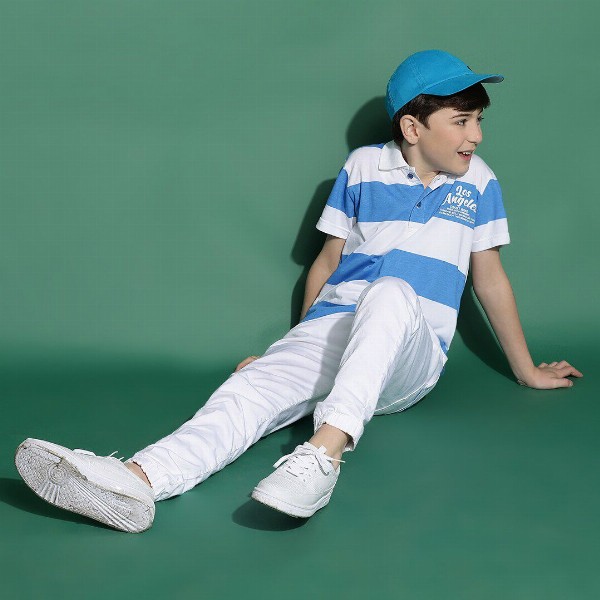 Lil Tomatoes Boys Striped Polo Collar Casual T-shirt