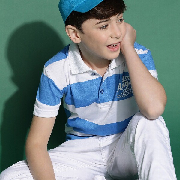 Lil Tomatoes Boys Striped Polo Collar Casual T-shirt