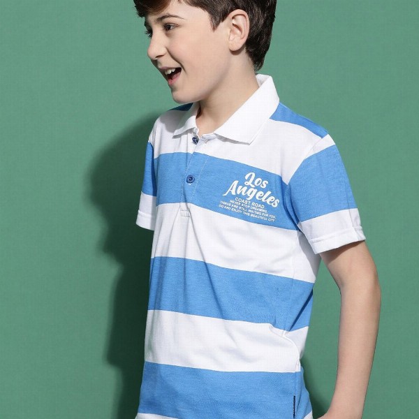 Lil Tomatoes Boys Striped Polo Collar Casual T-shirt