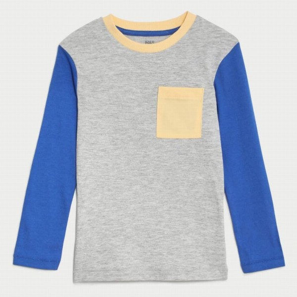 Marks & Spencer Boys Colourblocked Round Neck Cotton T-shirt