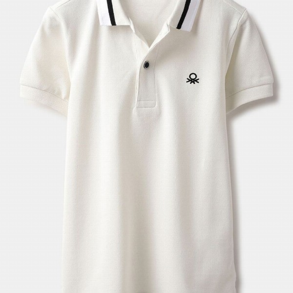 United Colors of Benetton Boys Polo Collar Extended Sleeves Pure Cotton T-shirt